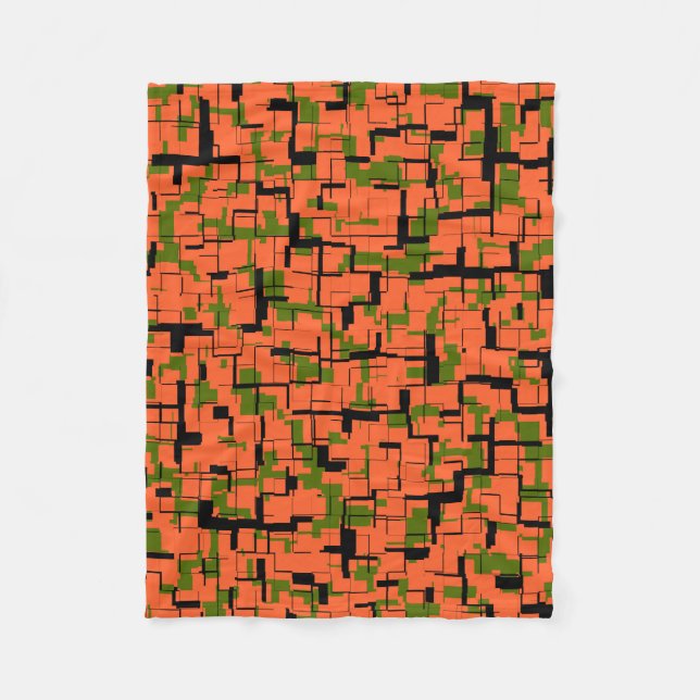Digital Camo Green Orange Black Pattern Fleece Blanket (Front)