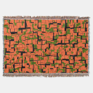 Digital Camo Green Orange Black Pattern Throw Blanket