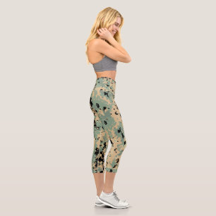 Digital Camo – Tan-Green LG camo pattern Capri Leggings