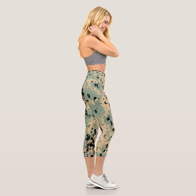 Digital Camo – Tan-Green LG camo pattern Capri Leggings (Right)