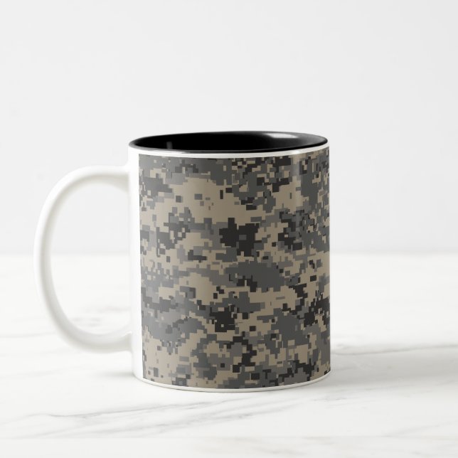 Digital camouflage military army pixel camo print Two-Tone coffee mug (Left)