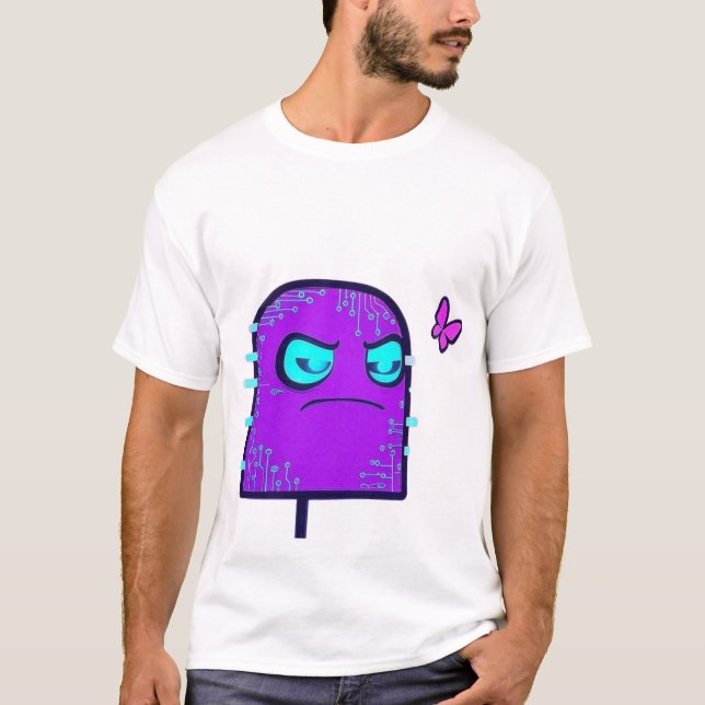 Digital Character with Cyberpunk Neon Butterfly T-Shirt (Front)
