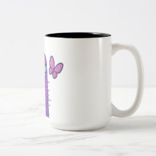 Digital Character with Cyberpunk Neon Butterfly Two-Tone Coffee Mug
