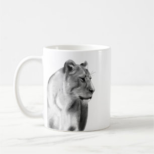 Digital Charcoal Sketch of a Lioness Coffee Mug