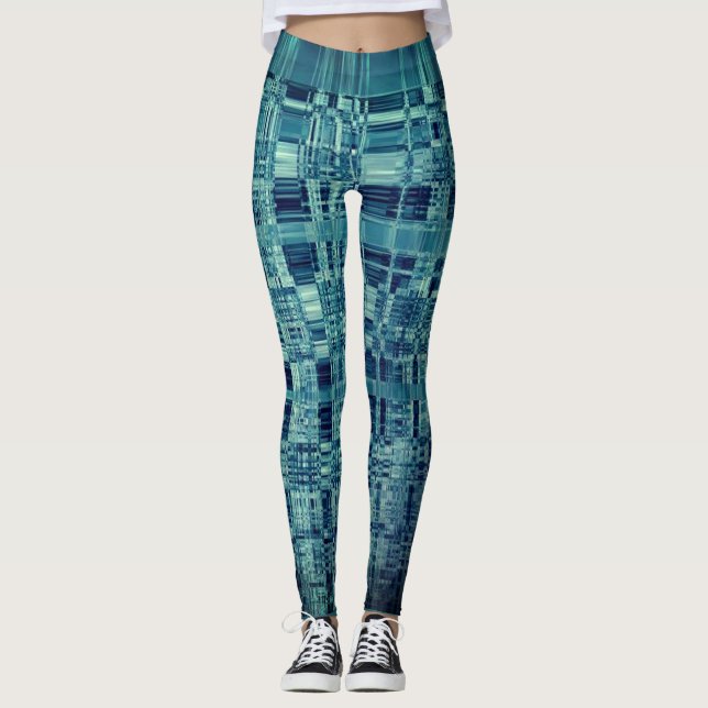 Digital Chequered Blue Abstract Leggings (Front)