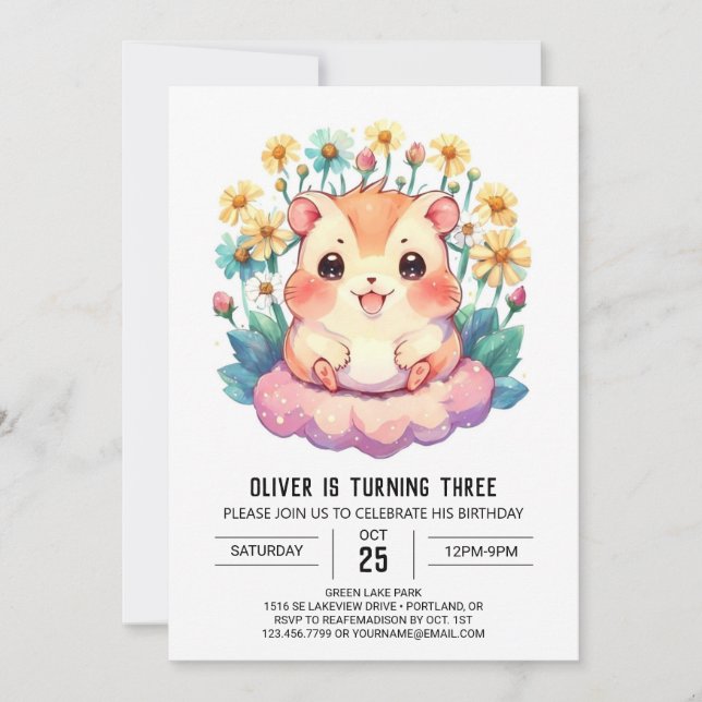 Digital Children's Hamster Birthday Invitation (Front)