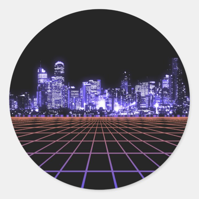 Digital City Grid Classic Round Sticker (Front)