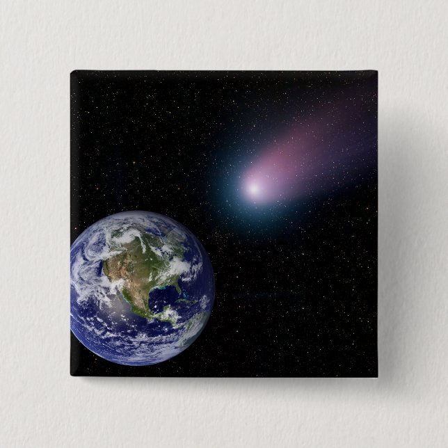 Digital composite of a comet heading towards Ea 15 Cm Square Badge (Front)