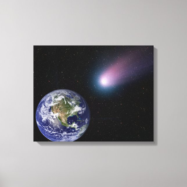 Digital composite of a comet heading towards Ea Canvas Print (Front)