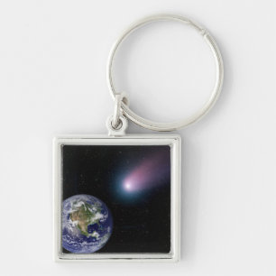 Digital composite of a comet heading towards Ea Key Ring