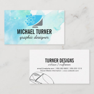 Digital Computer Logo Watercolor Business Card