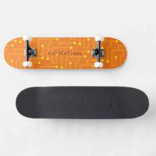 Digital Computer Tech Orange Yellow Teens Kids Skateboard