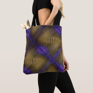 Digital crooked mesh of showy sepia wire on violet tote bag