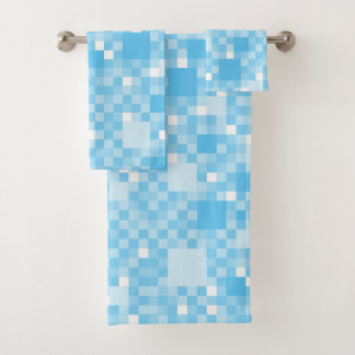 Digital Cyan Pixelated Little Squares Bath Towel Set