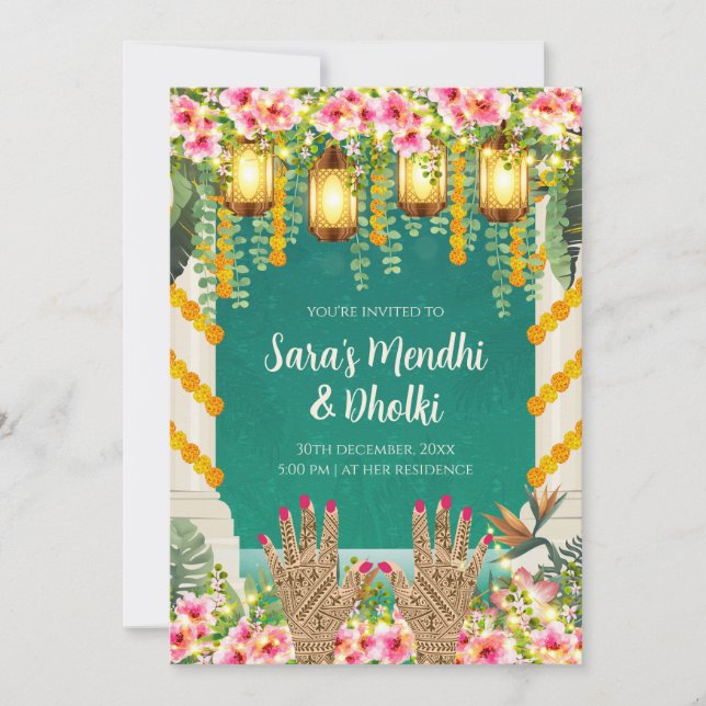 Digital Dholki invitations Muslim Mehndi invites (Front)