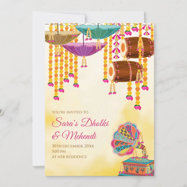 Digital Dholki invites Mehndi invitations, Mehndi  (Front)