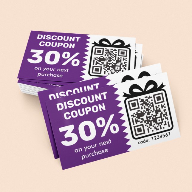 Digital Discount Coupon With QR Code Logo Purple Business Card (Creator Uploaded)