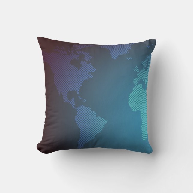 Digital Dot World Map Gradient Art Cushion (Front)