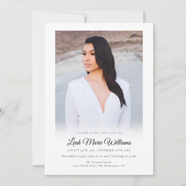 Digital Download Modern Photo Memorial Funeral  Invitation (Front)