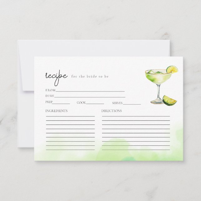 Digital Download Watercolor Margarita Recipe Card (Front)