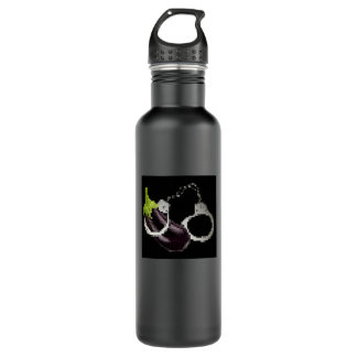 Digital Eggplant w Handcuffs 710 Ml Water Bottle