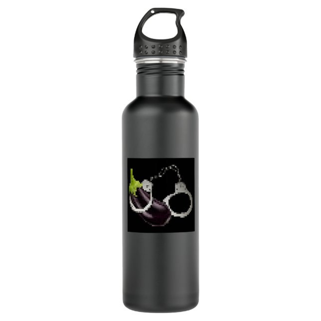 Digital Eggplant w Handcuffs  710 Ml Water Bottle (Front)