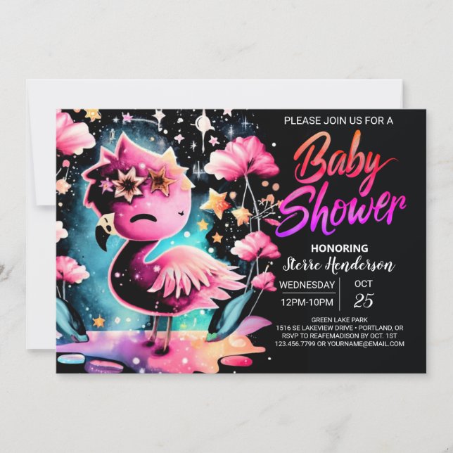 Digital Elegant Flamingo Baby Shower Invitation (Front)