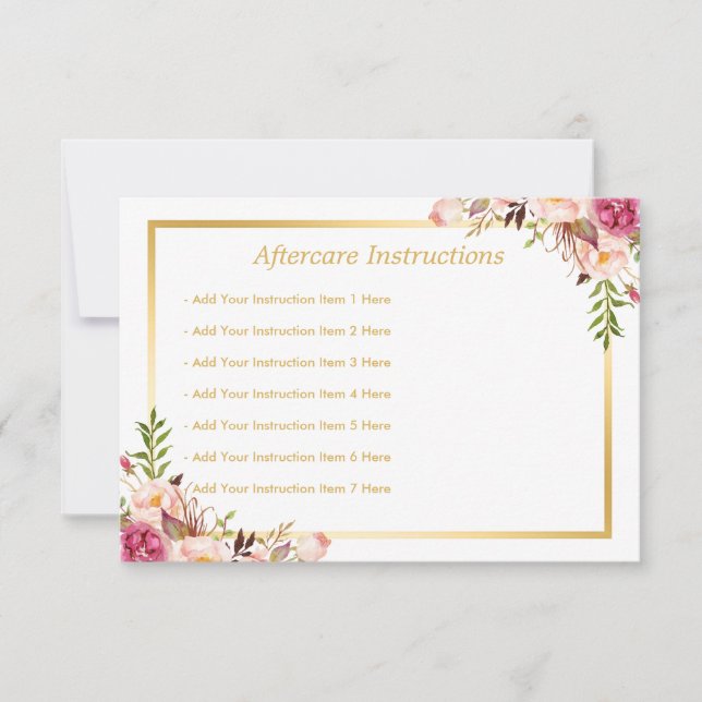 [Digital] Elegant Floral Gold Salon Aftercare Card (Front)