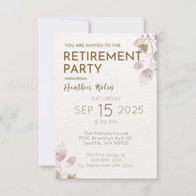 Digital Elegant Floral Retirement Party Cards (Front)