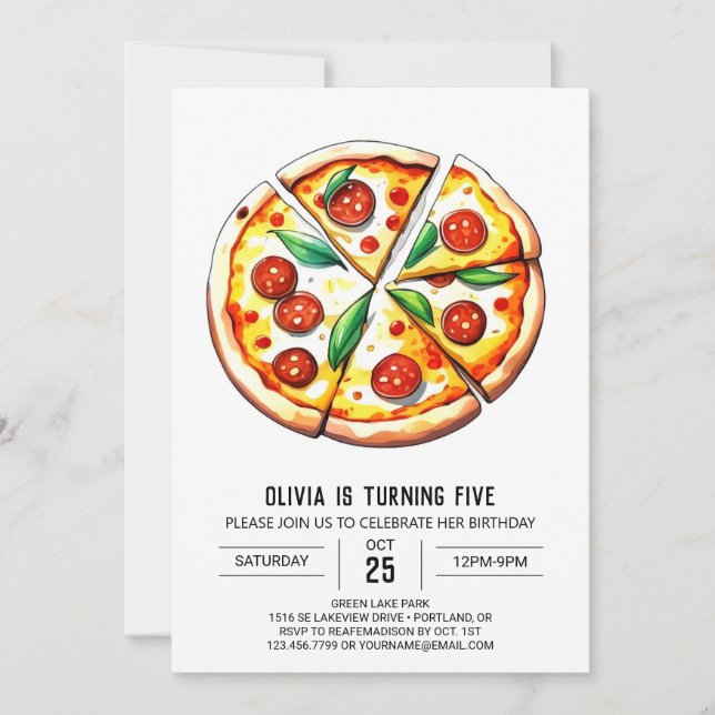 Digital Elegant Pizza Birthday Invitation (Front)