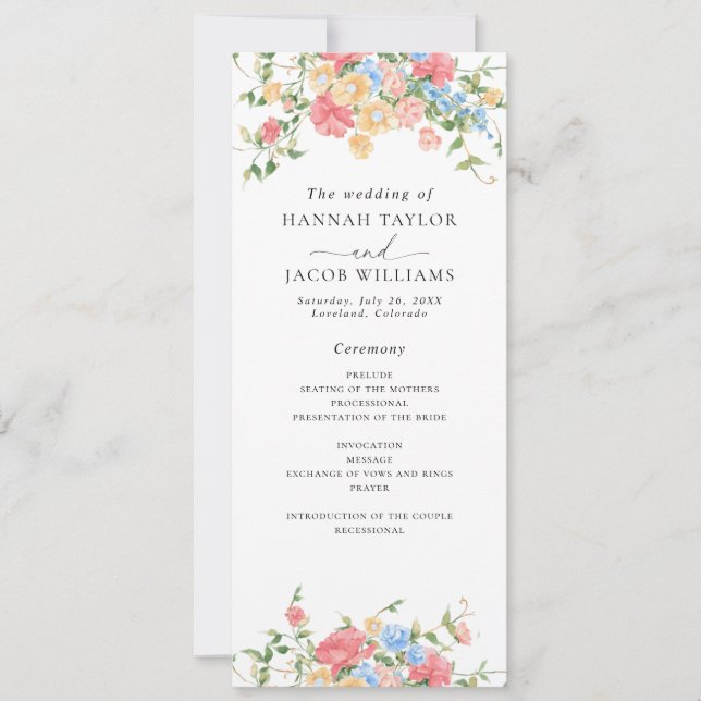 Digital Elegant Wildflower Wedding Program Invitation (Front)
