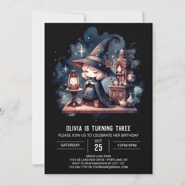 Digital Enchantress Wizard Birthday Invitation (Front)