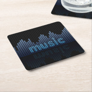 Digital Equalizer Music Wave Wall Square Paper Coaster
