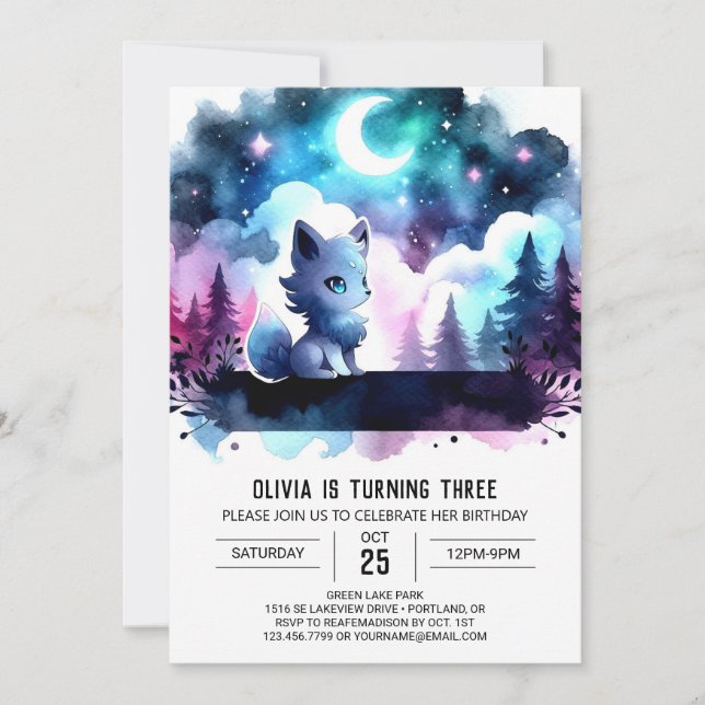 Digital Fantasy Wolf Birthday Invitation (Front)