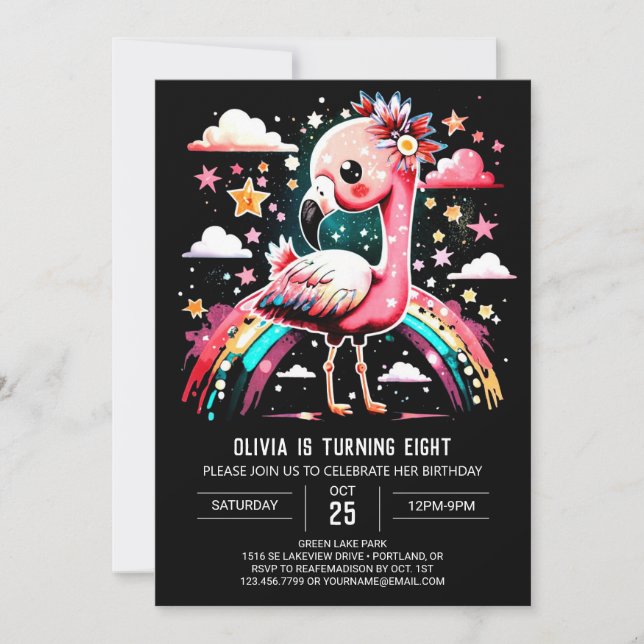 Digital Flamingo Chic Birthday Invitation (Front)