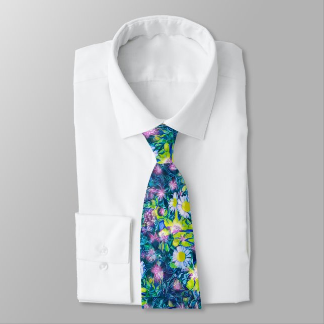 Digital Floral Summer Blues Wardrobe Upgrade Cool  Tie (Tied)
