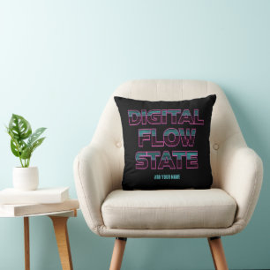 Digital Flow State Retro Neon 80s Gaming Aesthetic Cushion