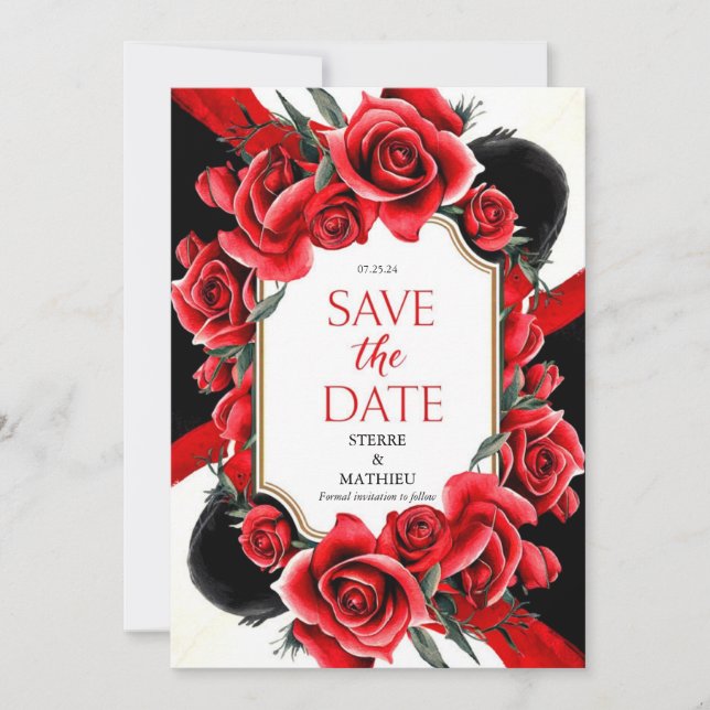 Digital Formal Crimson Red Roses Wedding Save The Date (Front)