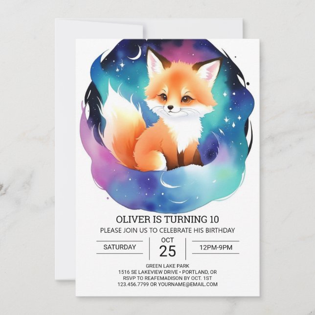 Digital Fox Adventure Birthday Party Invitation (Front)