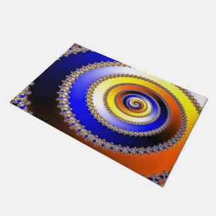 Digital Fractal Art - spiral blue yellow orange Doormat