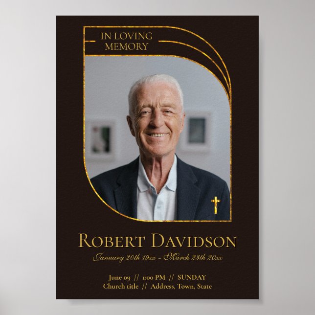 Digital Funeral Announcement Post Dark Brown Poster (Front)