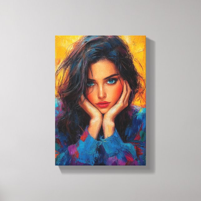 Digital Glitch Portrait - Futuristic Abstract Art Canvas Print (Front)