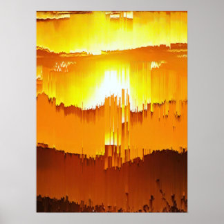 Digital Glitch Sunset Horizon Poster