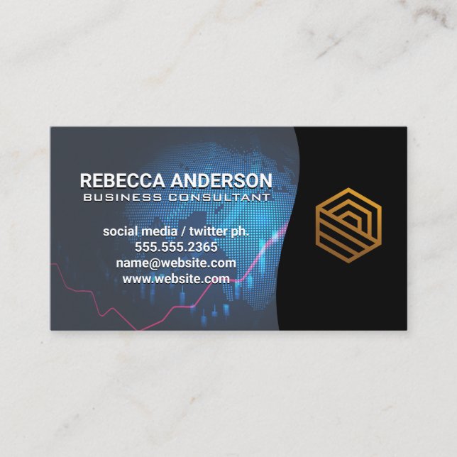 Digital Globe | Modern Gold Corporate Logo Business Card (Front)