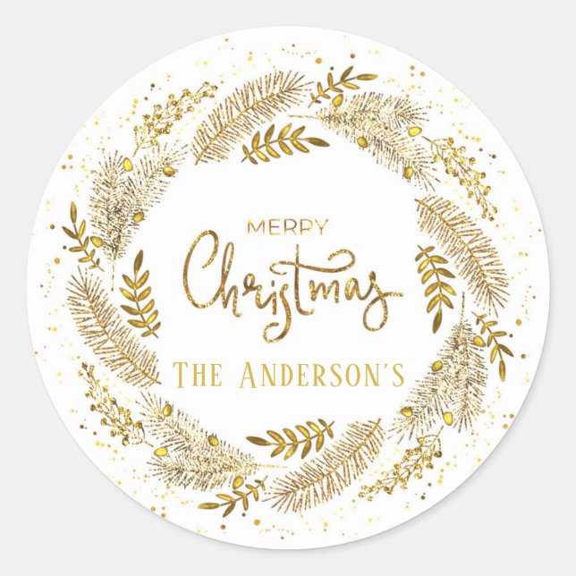 Digital Gold Foil Merry Christmas Custom Classic Round Sticker (Front)