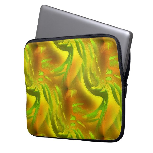 Digital green orange peel on yellow rough texture  laptop sleeve (Front Left)