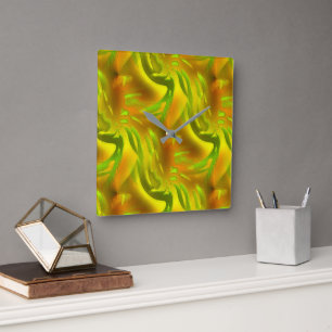 Digital green orange peel on yellow rough texture  square wall clock