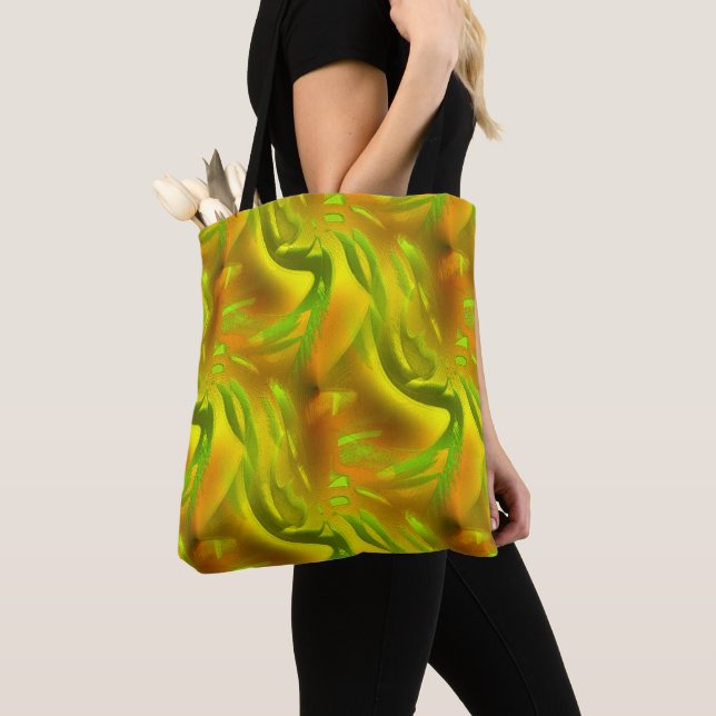Digital green orange peel on yellow rough texture  tote bag (Close Up)