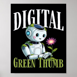 Digital green thumb solarpunk robot earth day poster