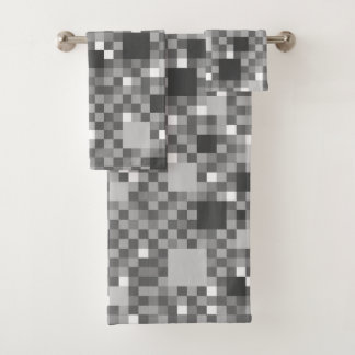 Digital Grey Pixelated Little Squares Bath Towel Set